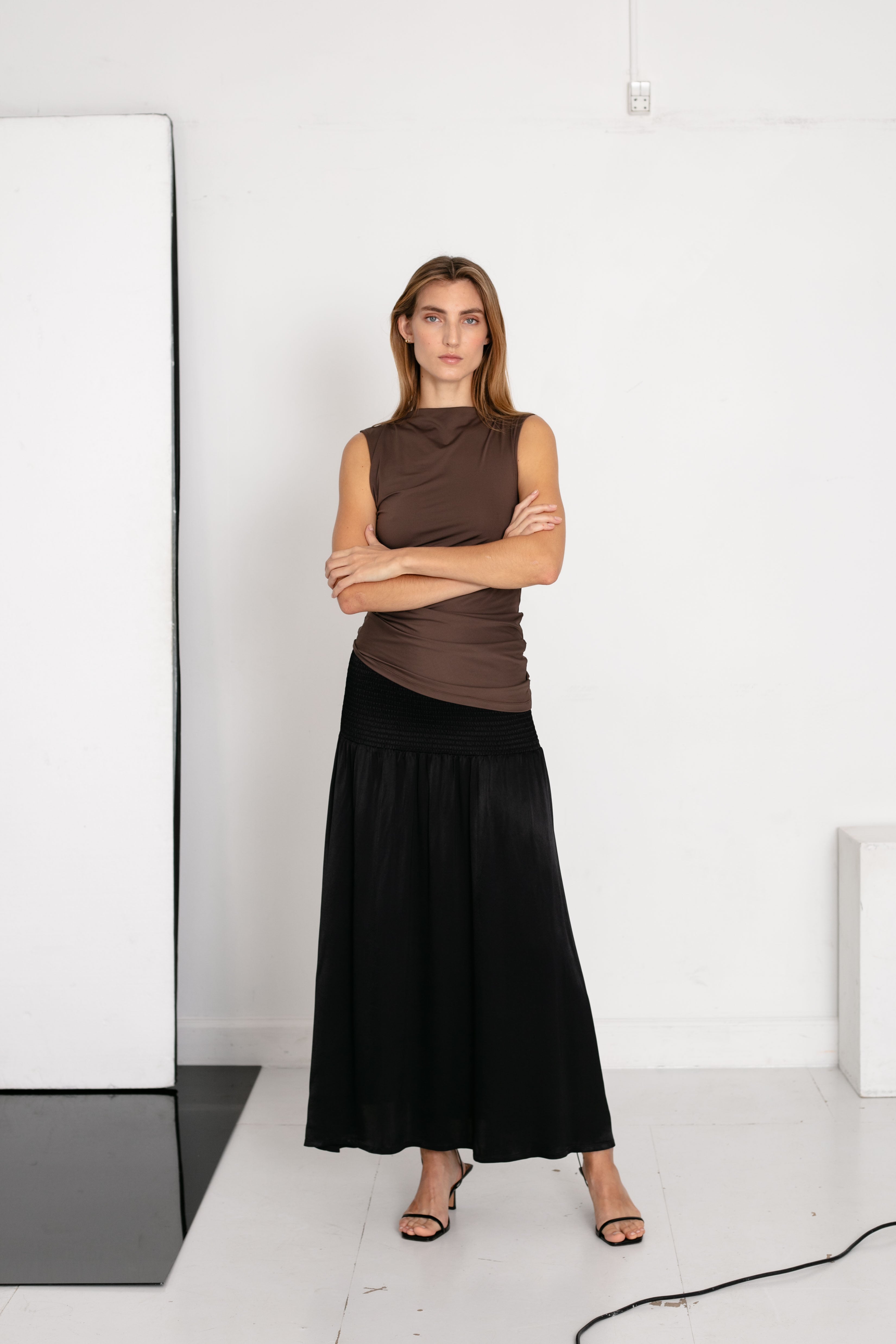 BLANCHE Copenhagen Comfy-BL Drape Top T-shirts and Tops 1216 Chocolate Martini