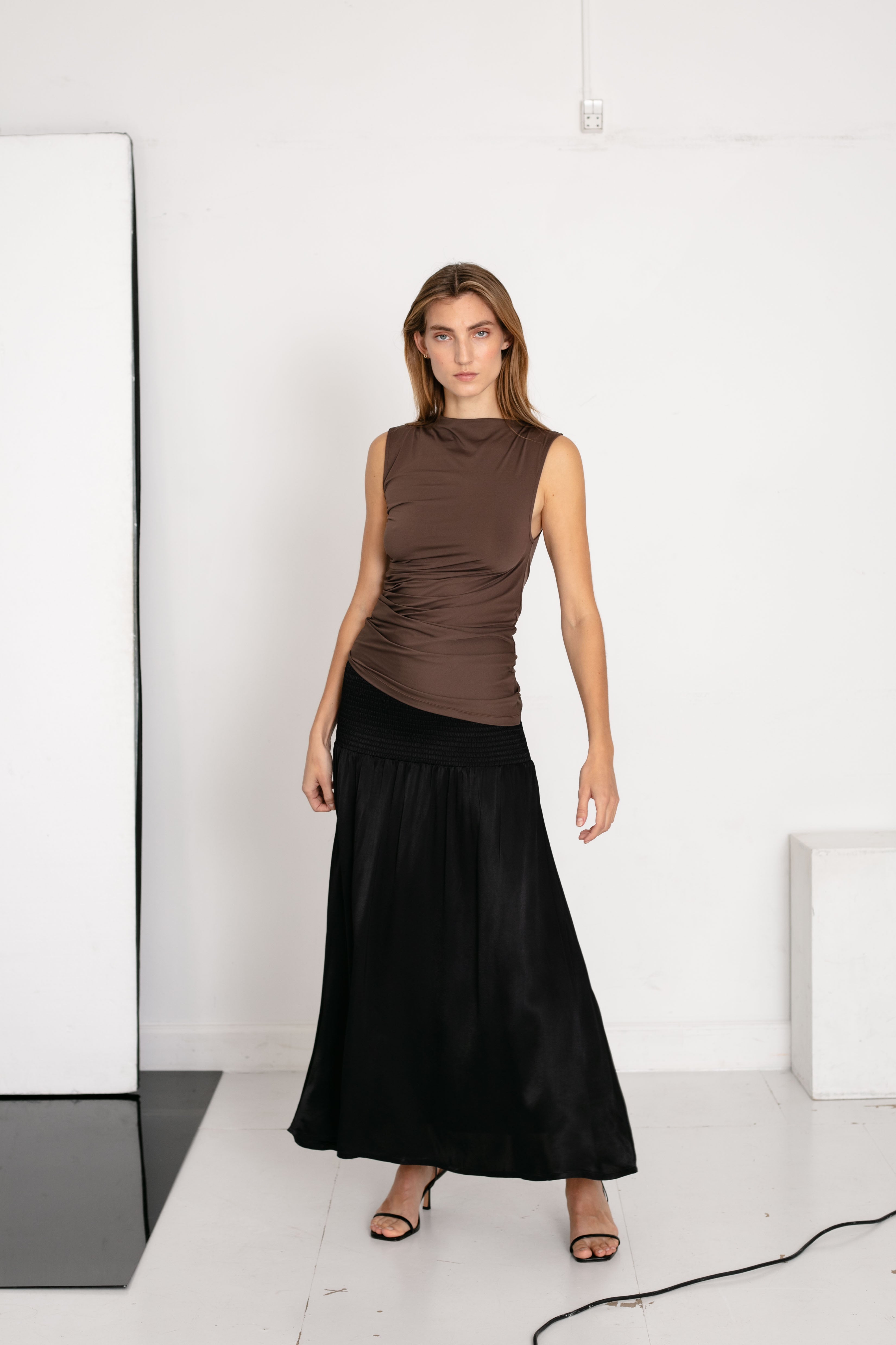 BLANCHE Copenhagen Comfy-BL Drape Top T-shirts and Tops 1216 Chocolate Martini