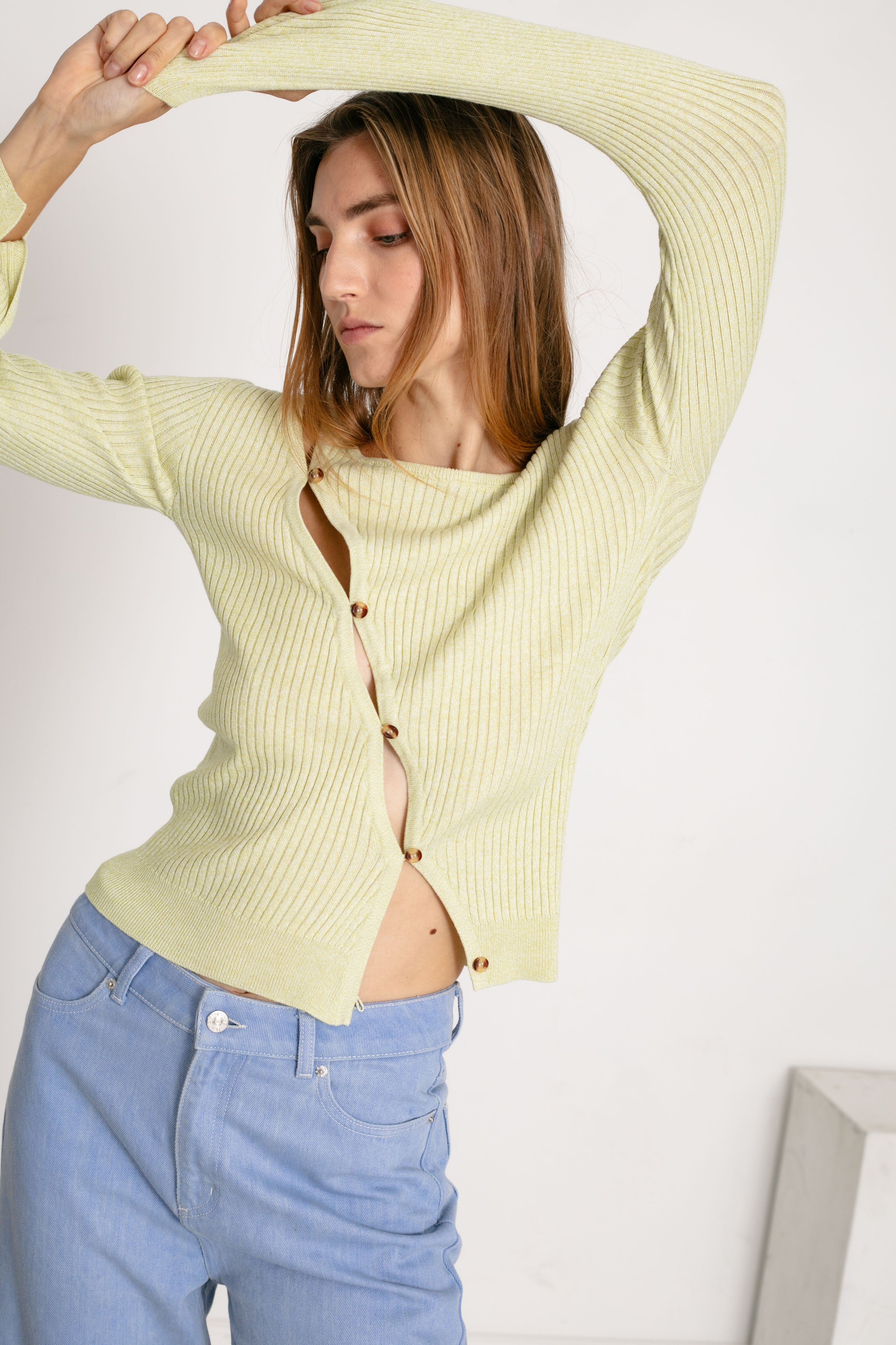 BLANCHE Copenhagen Seawool-BL X-Over Button Jumper Knitwear 0434 Green Banana